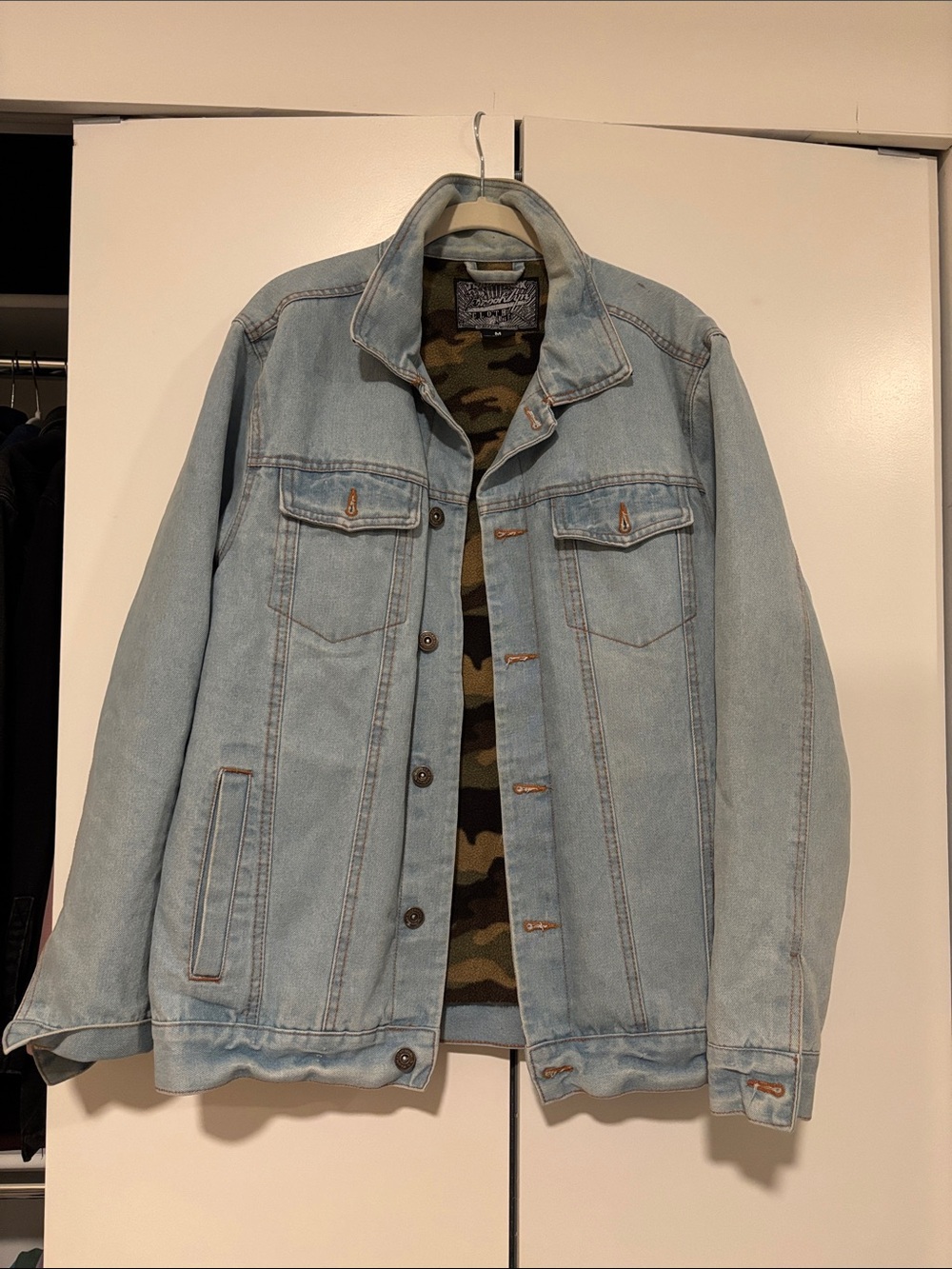 Brooklyn Cloth Light Blue Denim Jacket with Camo Lining